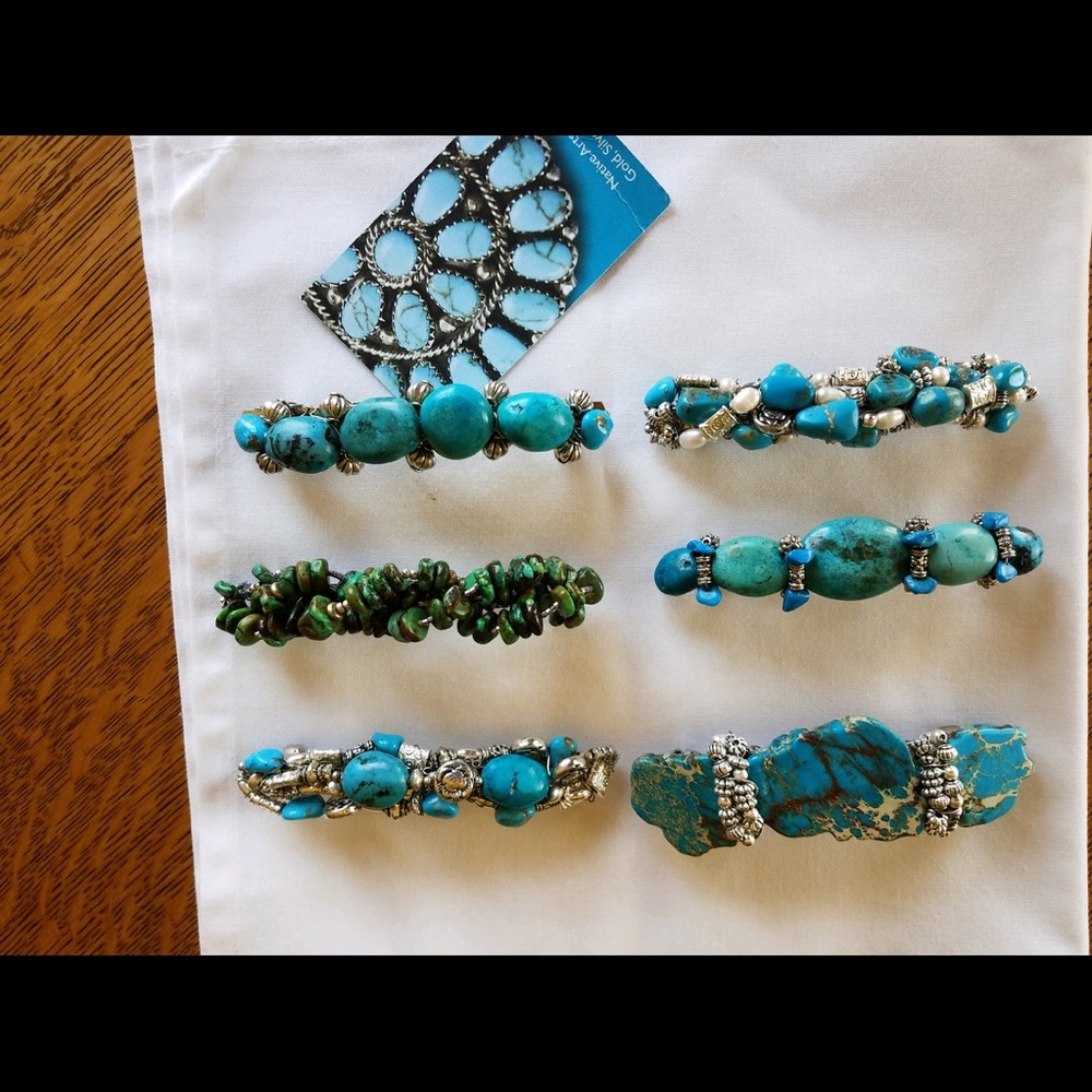 Turquoise, silver, and nickel barrettes